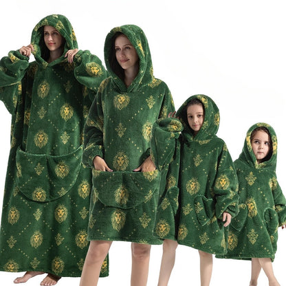 Oversized Hoodie Blanket with Pumpkin Design and Fleece Flannel Fabric, Machine Washable