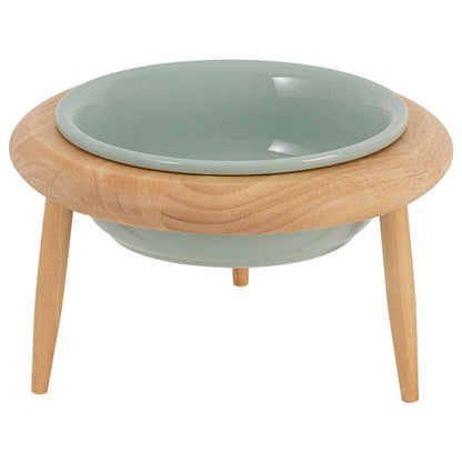 Elevated Ceramic Cat Bowl with Adjustable Oak Stand and Removable Legs