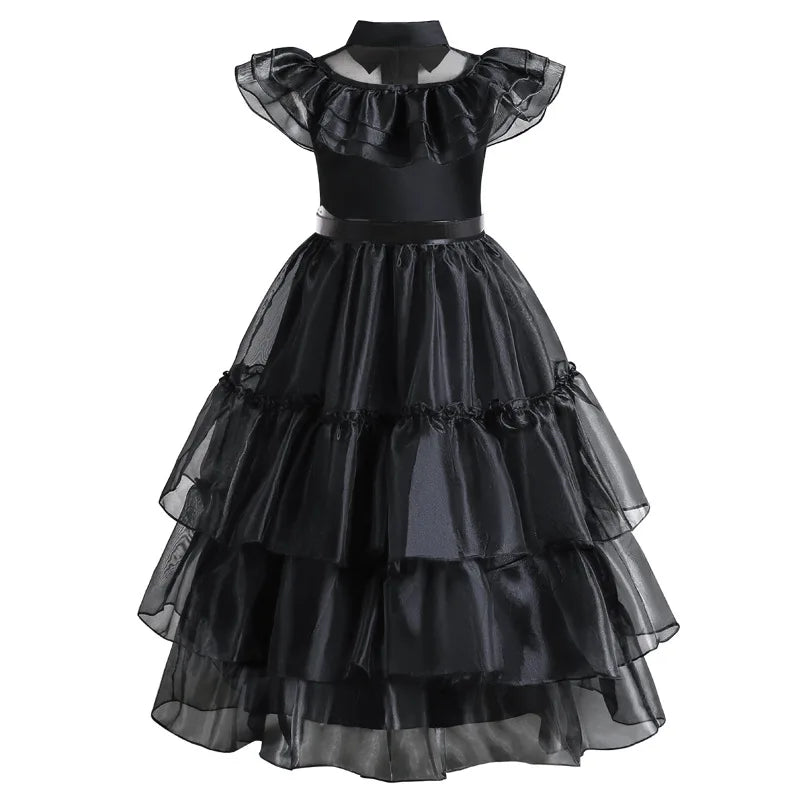 Girls Gothic Cake Gown Costume with Mesh Cutout Details and Layered Skirt