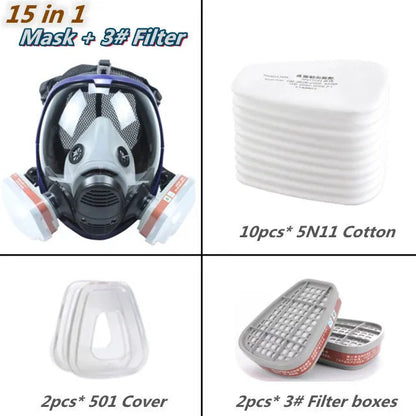 Full Face Respirator Mask with Anti-Fog Visor and Replaceable Filter Cartridges