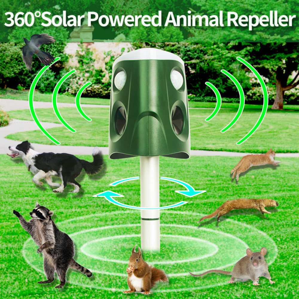 Solar Ultrasonic Animal Repeller with 360 Degree Motion Detection