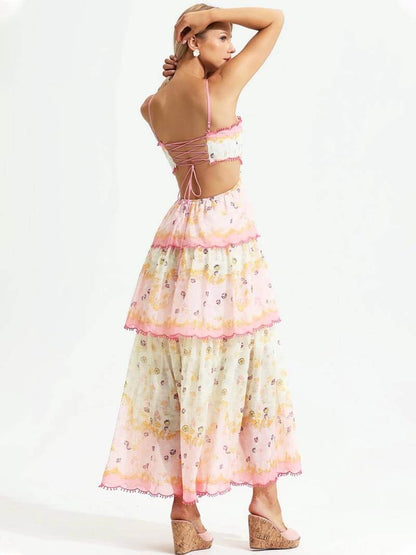 Tiered Maxi Dress with Floral Print and Loose Fit