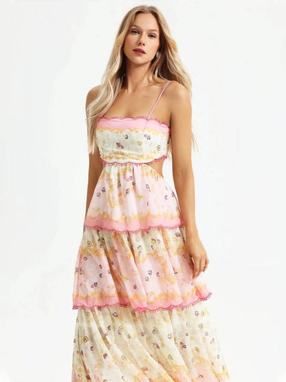 Tiered Maxi Dress with Floral Print and Loose Fit