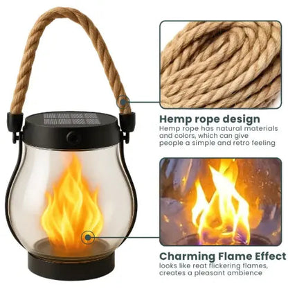 Solar Flame Lantern with Flickering LED and Automatic Dusk Activation, 12-Hour Runtime