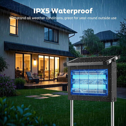 Solar Bug Zapper with Dual LED Bulbs and 4500 Volt Grid for 3500 sq ft Coverage
