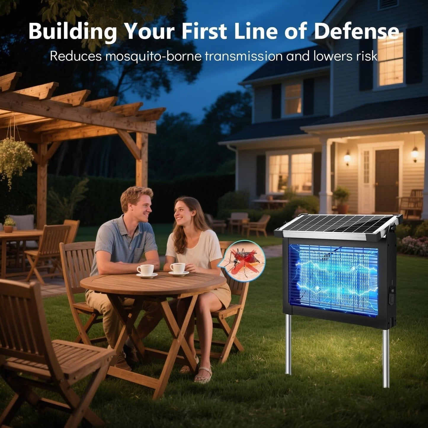 Solar Bug Zapper with Dual LED Bulbs and 4500 Volt Grid for 3500 sq ft Coverage