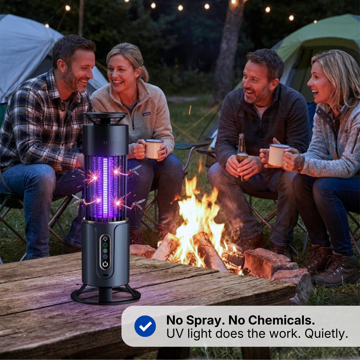 UV LED Mosquito Trap with Silent Electric Grid and Rechargeable Battery