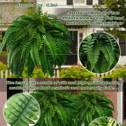 Artificial Boston Fern with 18 Flexible Branches and UV Resistant Coating, 43in Spread