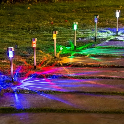 Solar Pathway Lights with Automatic Sensor and Stainless Steel Stakes, Set of 10