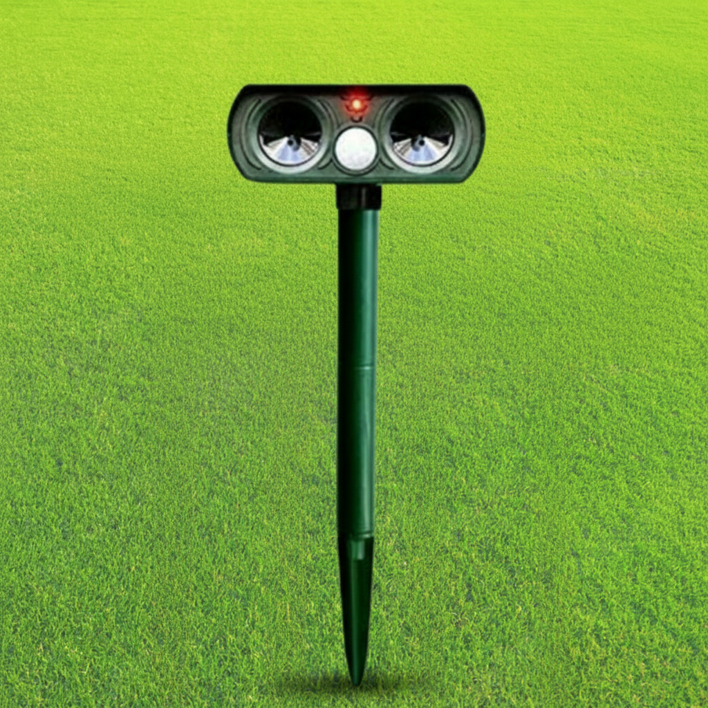 Motion Activated Ultrasonic Animal Repeller with Solar Panel and PIR Sensor, 30ft Coverage