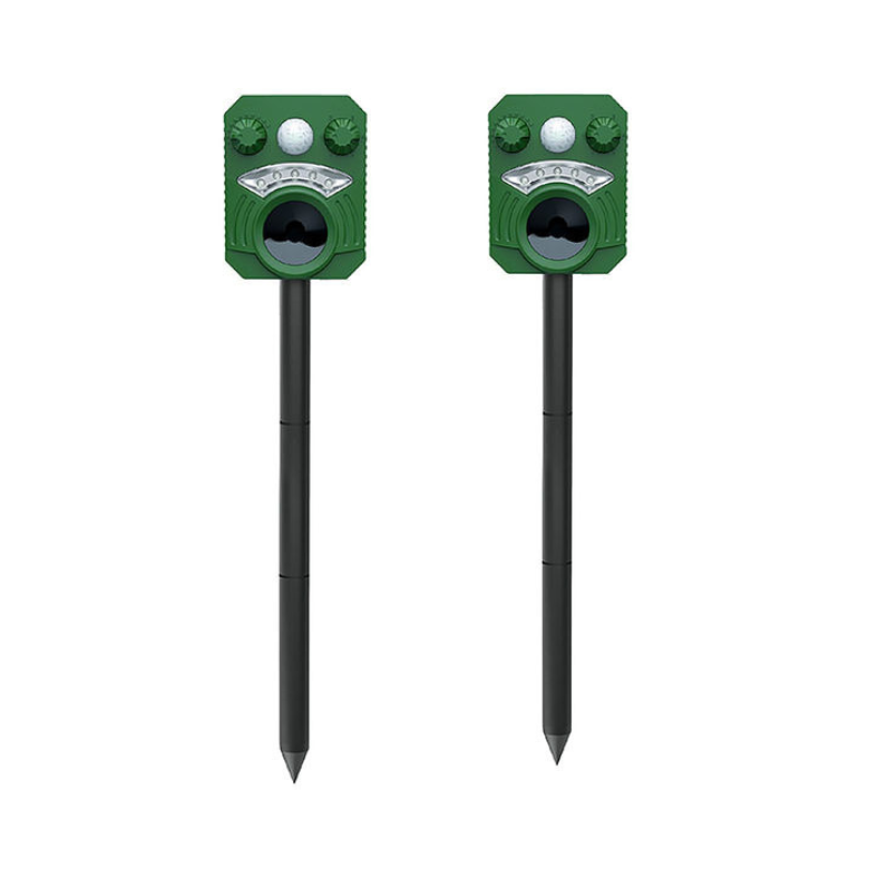 Motion Activated Ultrasonic Animal Deterrent with Solar Charging and LED Flash-2 Pack
