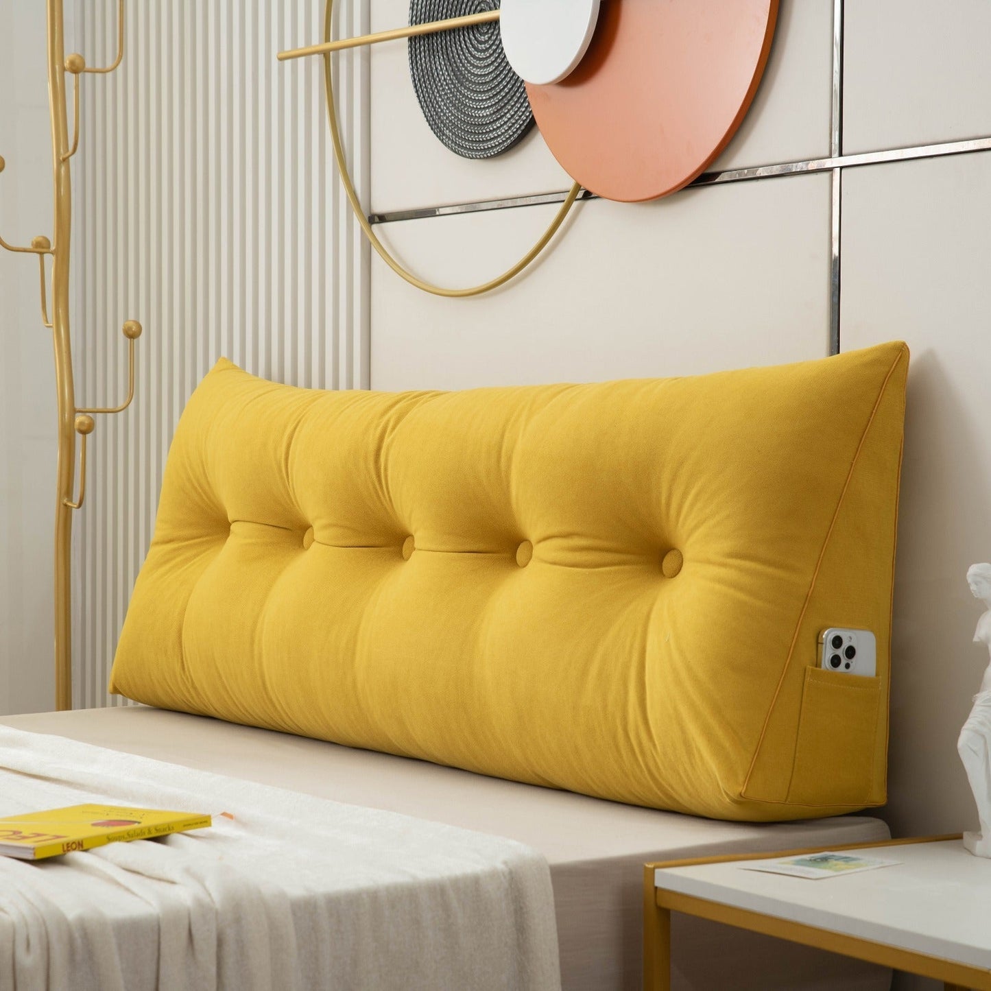 Wedge Pillow with Angled Back Support and Side Phone Pocket for Bed