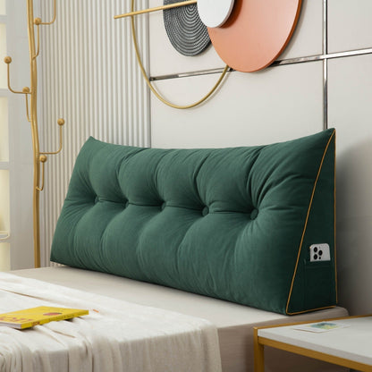 Wedge Pillow with Angled Back Support and Side Phone Pocket for Bed