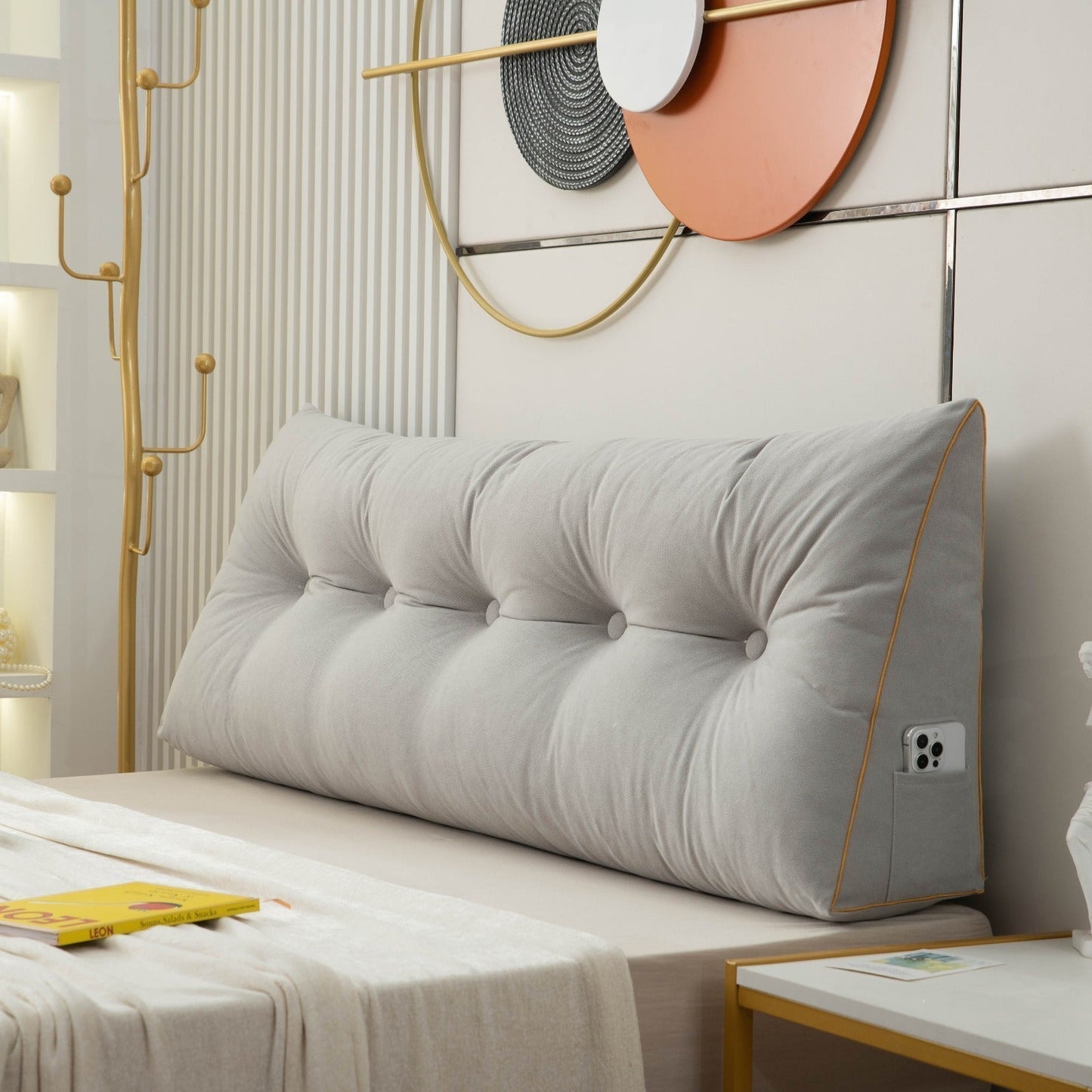 Wedge Pillow with Angled Back Support and Side Phone Pocket for Bed