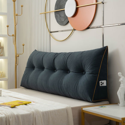 Wedge Pillow with Angled Back Support and Side Phone Pocket for Bed