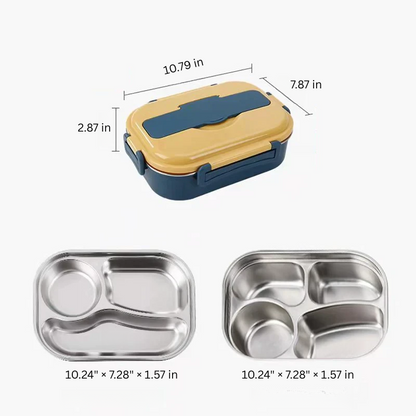 Stainless Steel Lunch Box with Snap Lock Seal and Divided Compartments