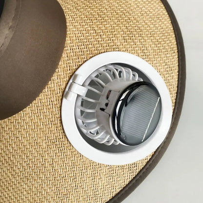 Solar Powered Cooling Fan Hat with Wide Brim and USB Charging, Adjustable Speeds