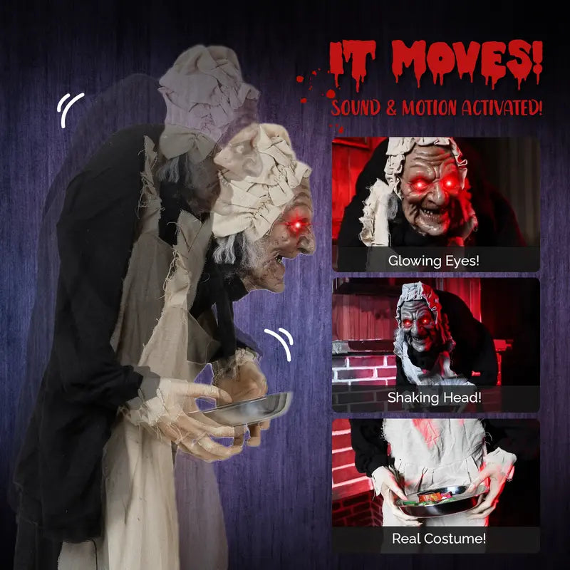 Animated Halloween Figure 5ft with Motion Sensor and Red LED Eyes, Voice Effects
