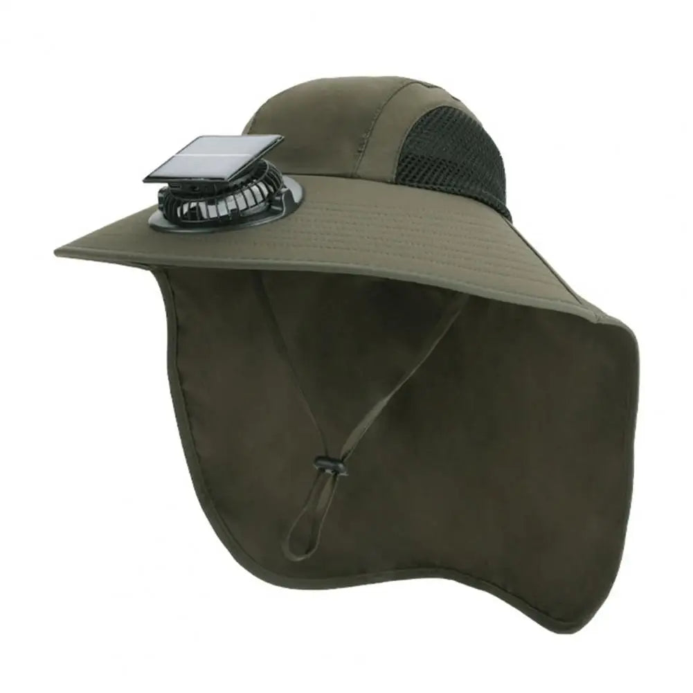 Cooling Fan Hat with Dual Airflow and Neck Shawl, Solar Powered