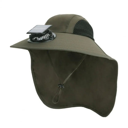 Cooling Fan Hat with Dual Airflow and Neck Shawl, Solar Powered