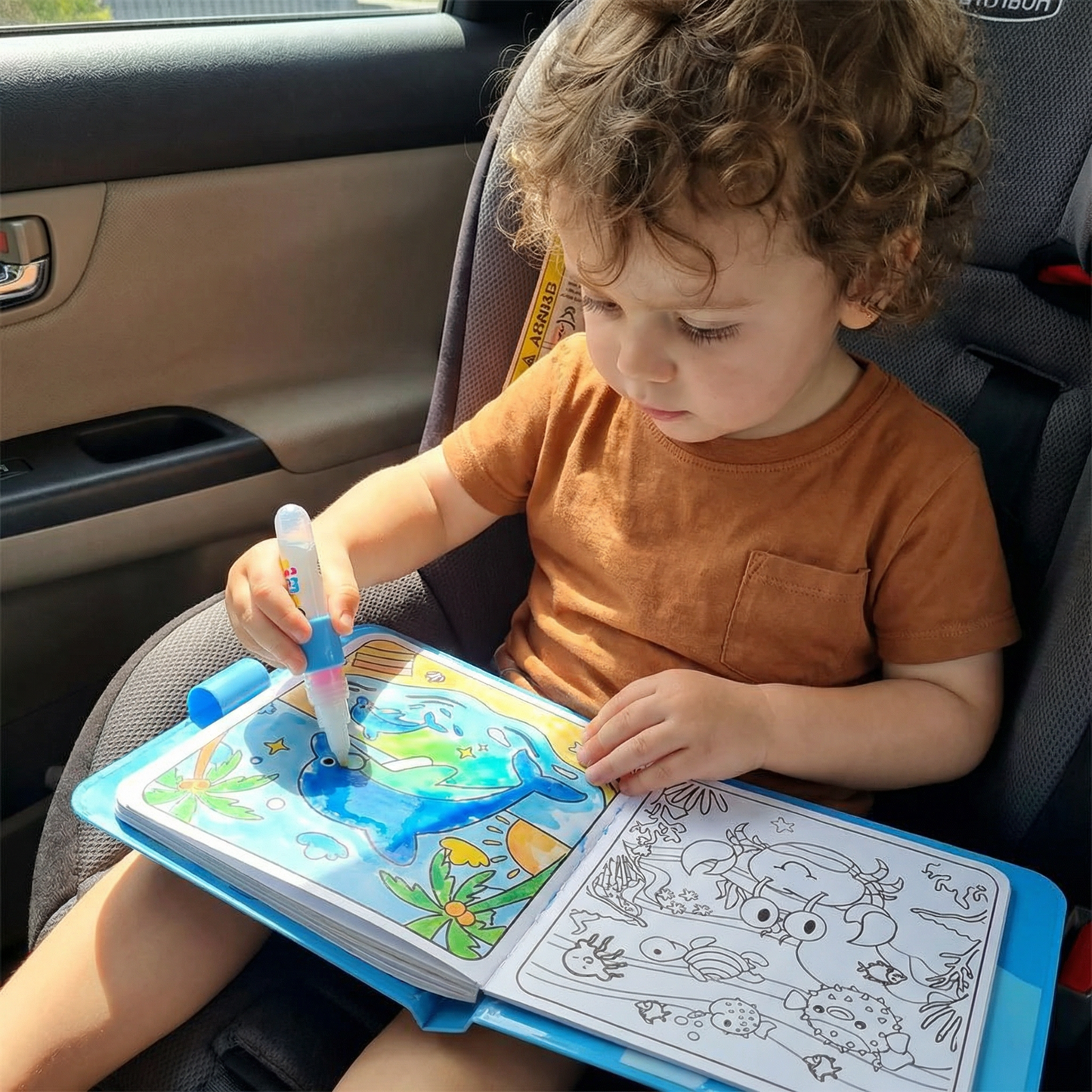 Water Coloring Book with Refillable Pen and Auto Resetting Pages for Kids