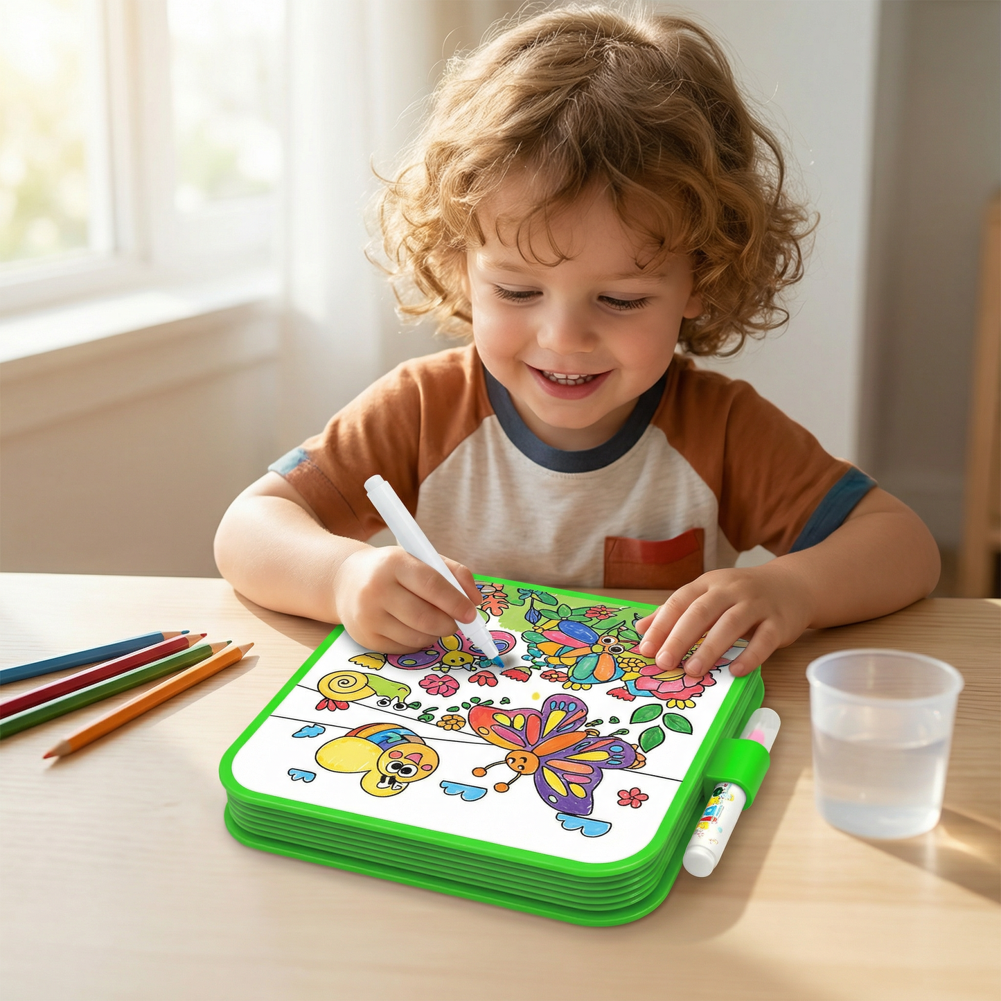 Water Coloring Book with Refillable Pen and Auto Resetting Pages for Kids