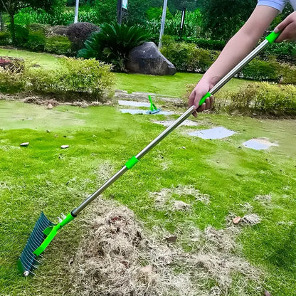 Thatch Rake with Stainless Steel Tines and Extended 52.8 Inch Reach, 3-Section Handle