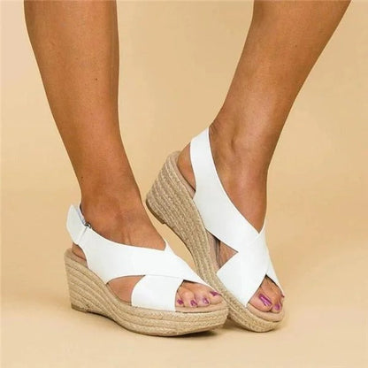Women's Orthopedic Wedge Espadrilles with Adjustable Cross Straps and Cushioned Footbed