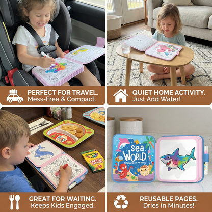 Water Coloring Book with Refillable Pen and Auto Resetting Pages for Kids