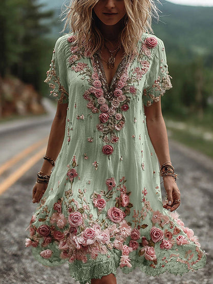Floral Print Maxi Dress with Wrinkle Resistant Fabric and Ankle Length, Machine Washable