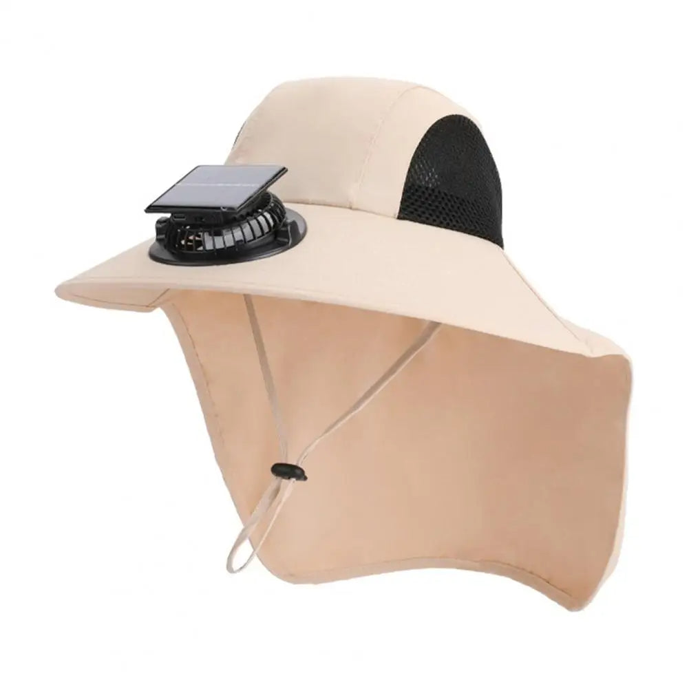 Cooling Fan Hat with Dual Airflow and Neck Shawl, Solar Powered