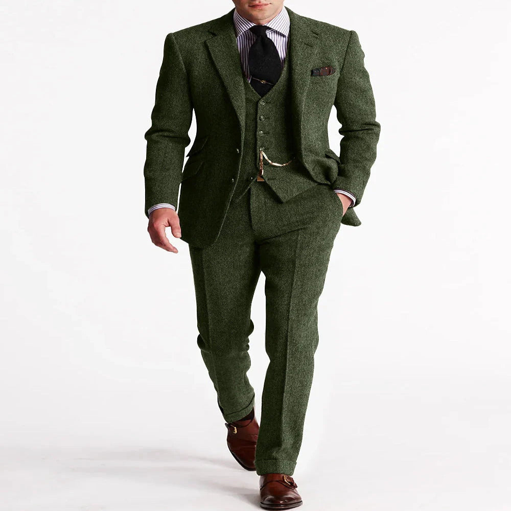 Men's Tweed Tuxedo Jacket with Flat Front Trousers for Formal Events