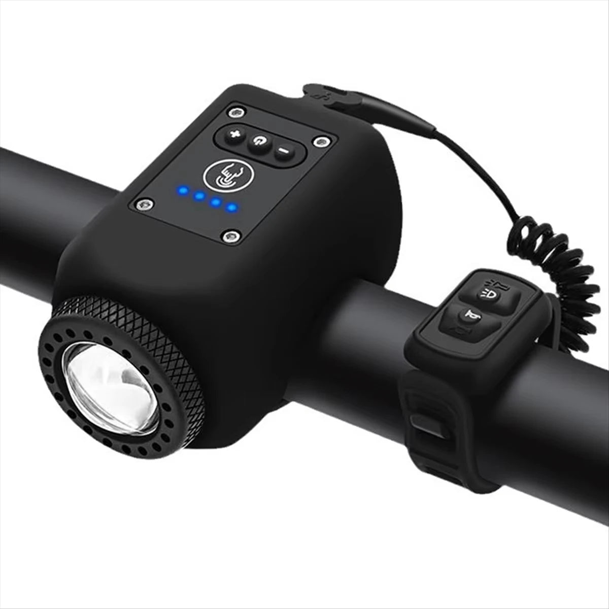 Bike Horn and Front Light with COB Bulb and Split Remote Control, 5 Horn Modes