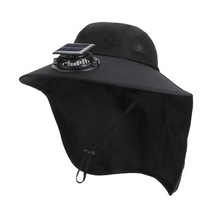 Cooling Fan Hat with Dual Airflow and Neck Shawl, Solar Powered