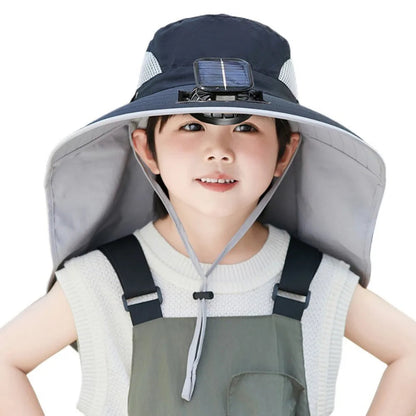 Kids Solar Powered Fan Hat with Adjustable Fit and Three Speed Cooling Fan