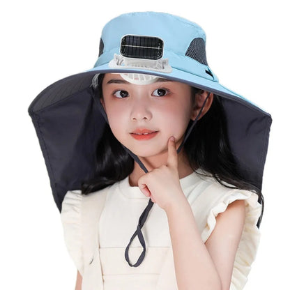 Kids Solar Powered Fan Hat with Adjustable Fit and Three Speed Cooling Fan