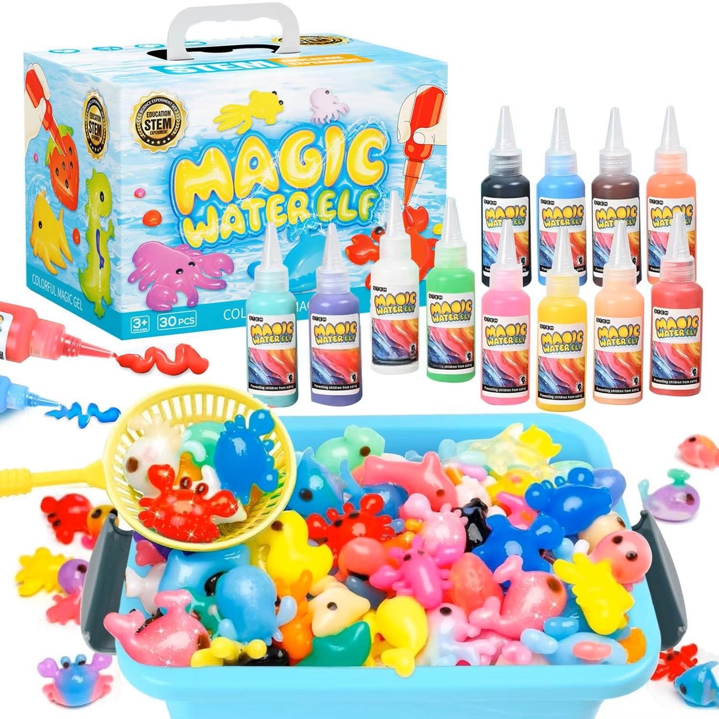 Squishy Water Pet Gel Kit with 12 Colors and 12 Fantasy Molds, STEM Toy for Kids Ages 4+