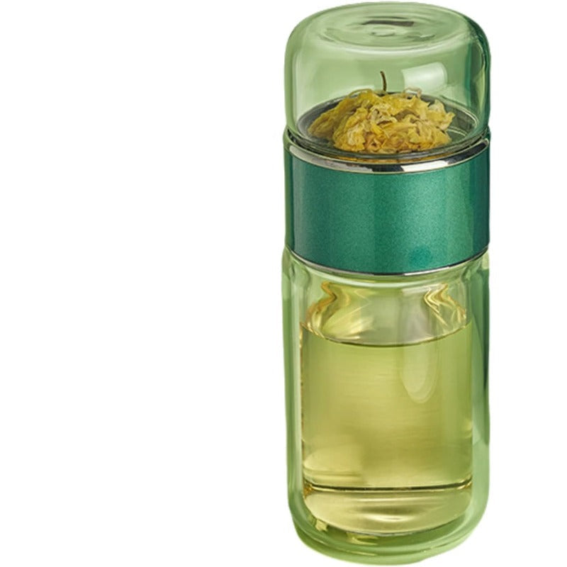 Glass Tea Infuser Bottle with Stainless Steel Mesh Filter and Tilt Brewing Control