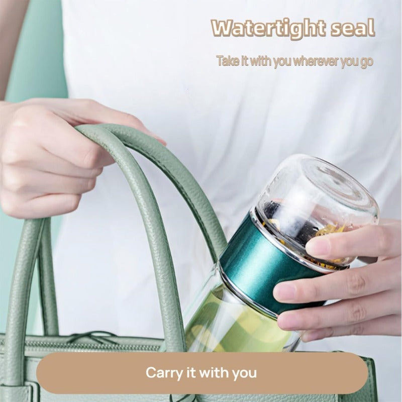Glass Tea Infuser Bottle with Stainless Steel Mesh Filter and Tilt Brewing Control