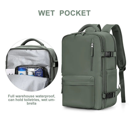 Women's 35L Backpack with USB Charging Port and Laptop Compartment, Wet Shoe Storage