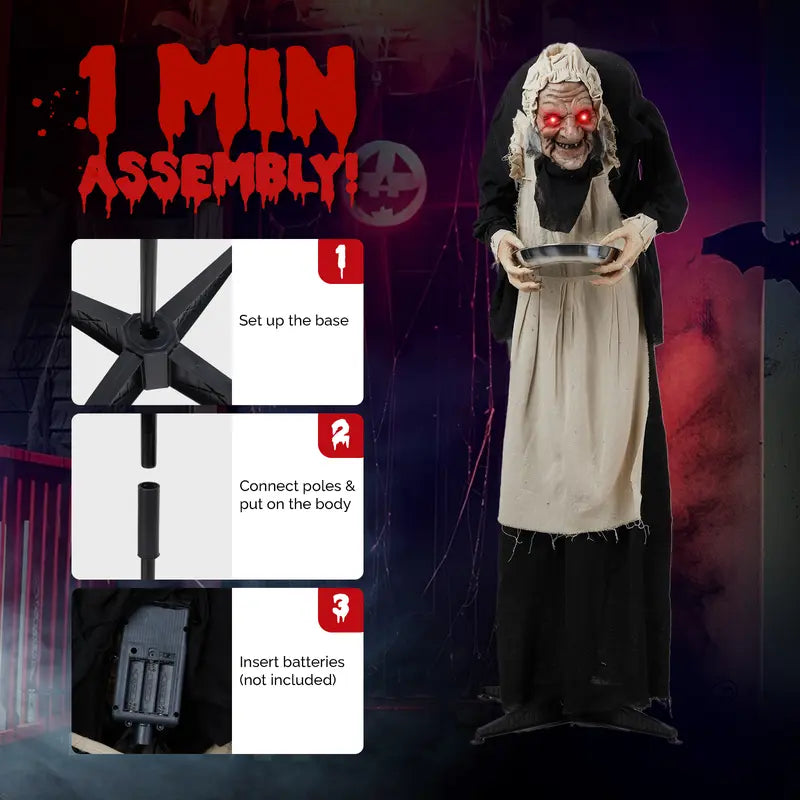 Animated Halloween Figure 5ft with Motion Sensor and Red LED Eyes, Voice Effects