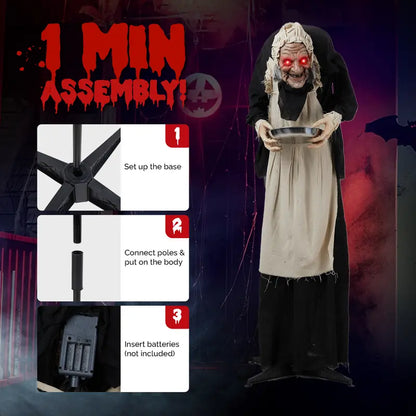 Animated Halloween Figure 5ft with Motion Sensor and Red LED Eyes, Voice Effects