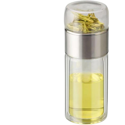 Glass Tea Infuser Bottle with Stainless Steel Mesh Filter and Tilt Brewing Control
