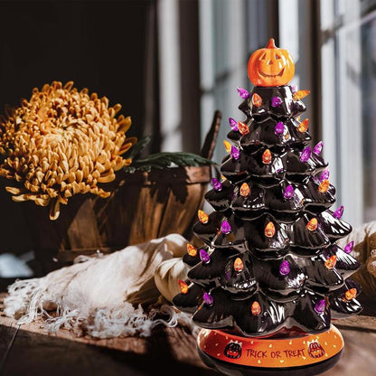 Ceramic Tree with Purple and Orange Lights, Battery Powered Tabletop Decor