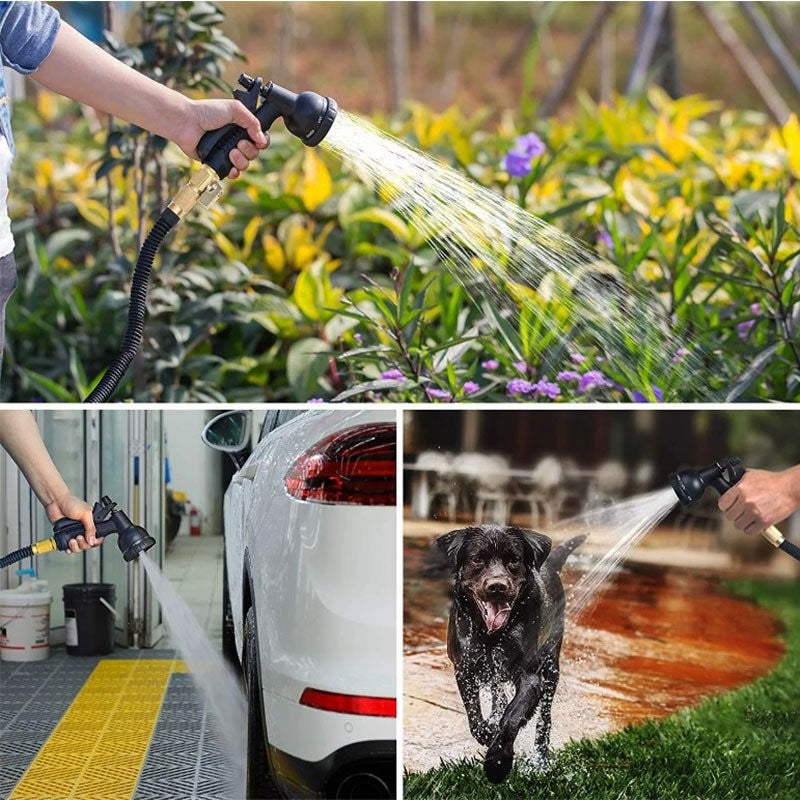 Expandable Garden Hose with 8 Pattern Spray Nozzle and Sleeve, 100ft