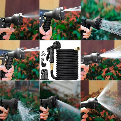 Expandable Garden Hose with 8 Pattern Spray Nozzle and Sleeve, 100ft