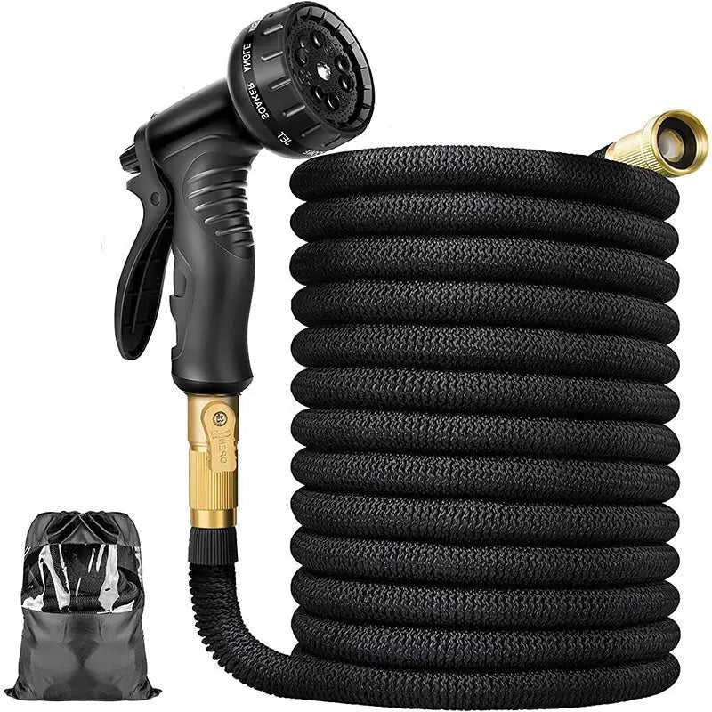 Expandable Garden Hose with 8 Pattern Spray Nozzle and Sleeve, 100ft