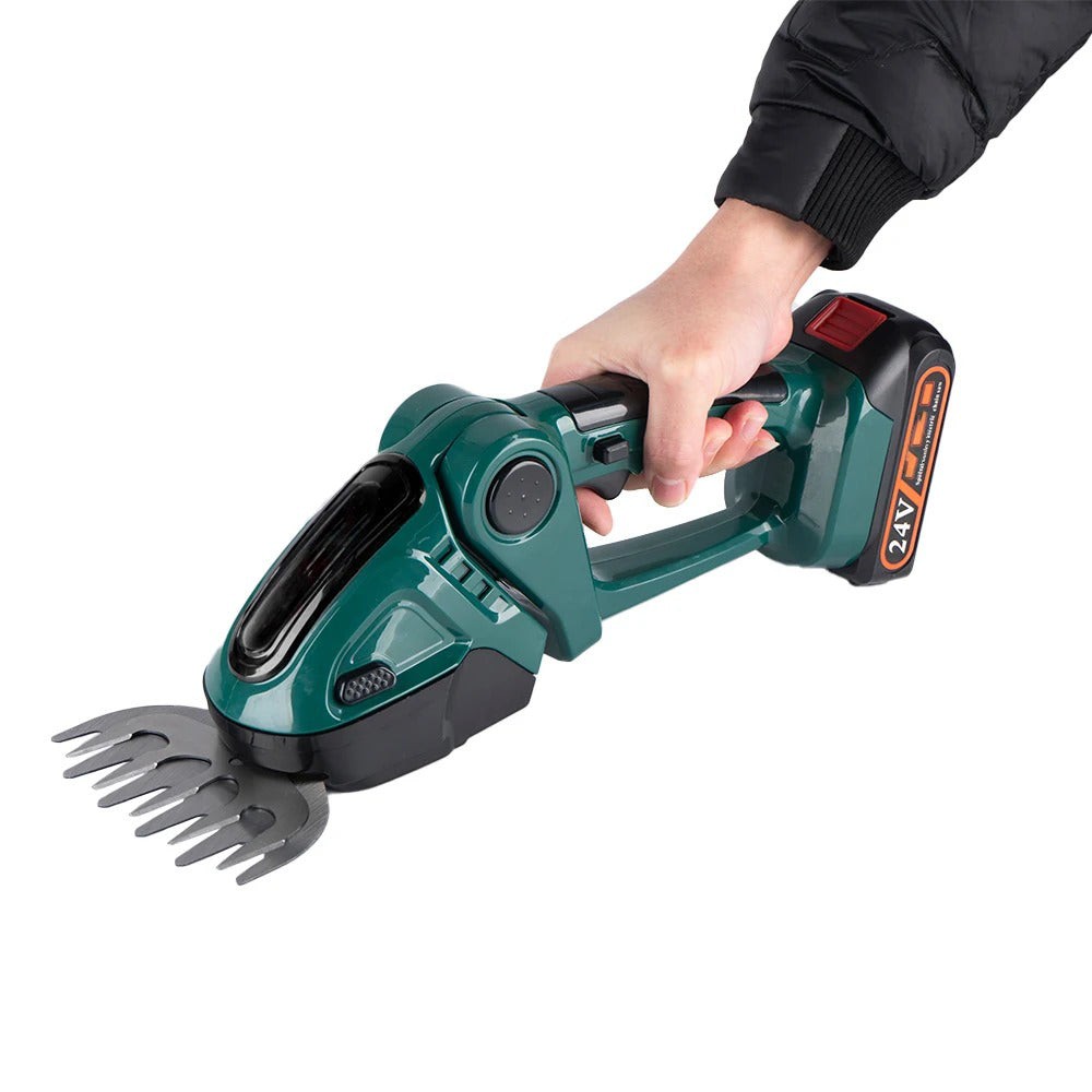 Hedge and Grass Trimmer with Dual Interchangeable Blades and Dual Battery Pack