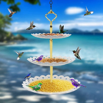 Three Tier Hanging Bird Feeder with Separate Water Basin and Bath Tray