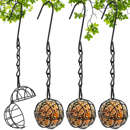 Rust-Resistant Metal Bird Feeder with Mesh Cage and Hanging Chain, Set of 4